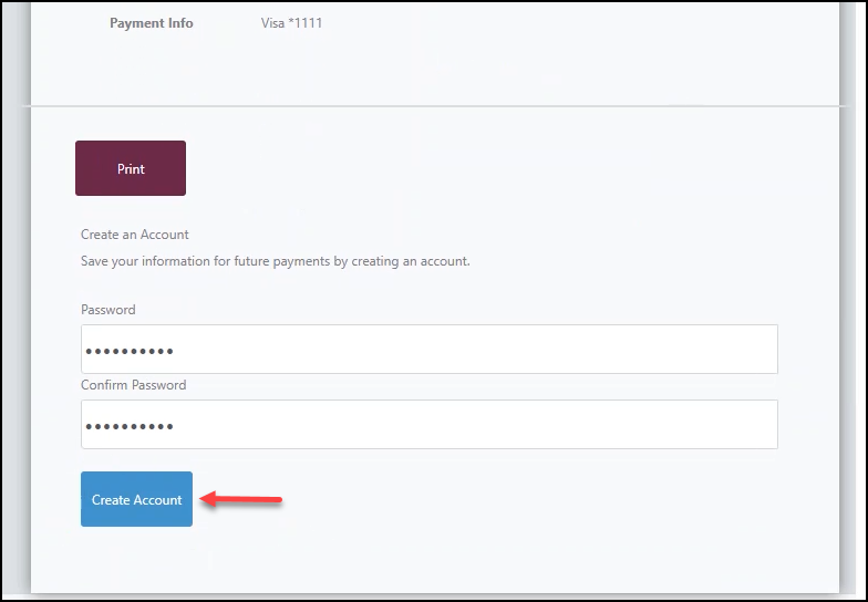 Screenshot of Create Account process, with button indicated.