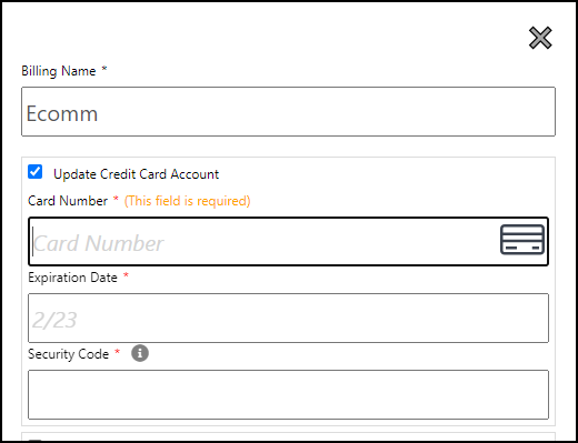Screenshot of updating credit card information.