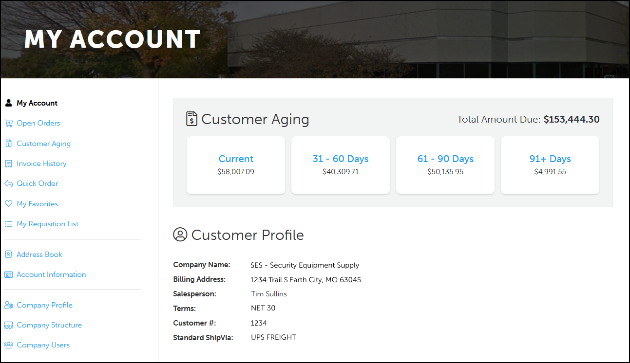 Screenshot of Customer Portal Account Dashboard.