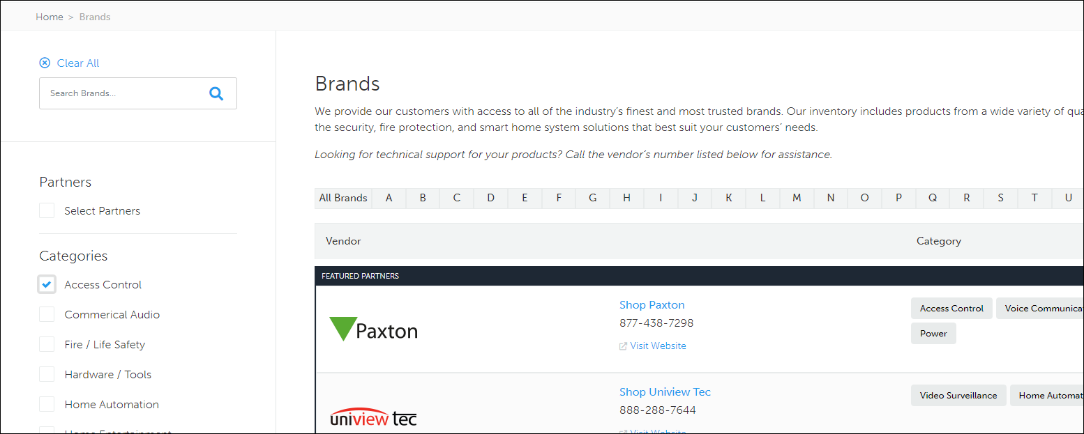 Screenshot of Brands page.