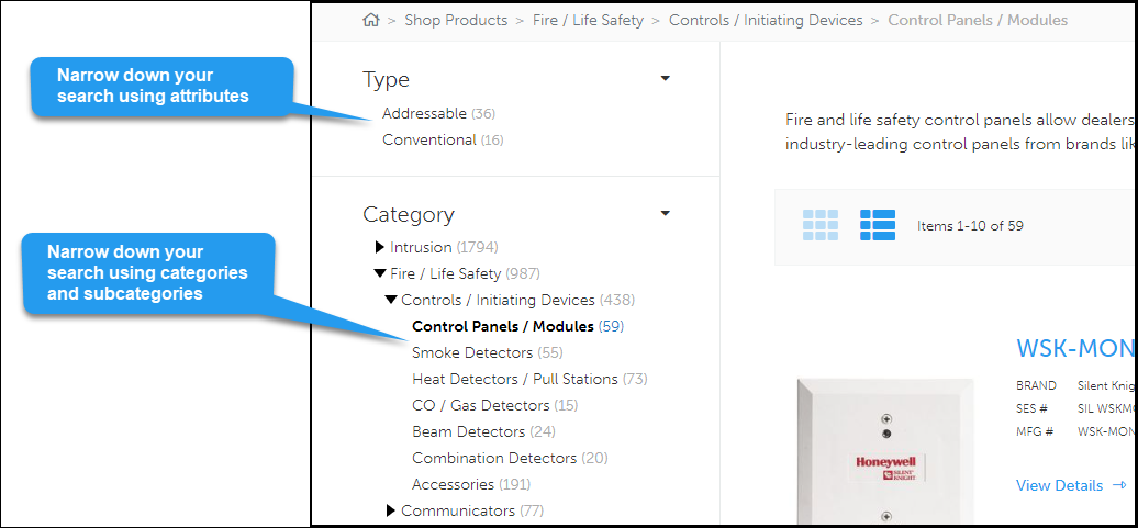 Screenshot of product listing page with attribute options indicated.