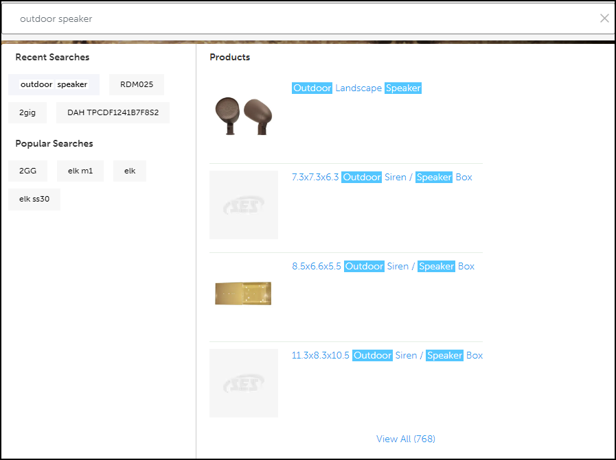 Screenshot of search results for outdoor speaker.