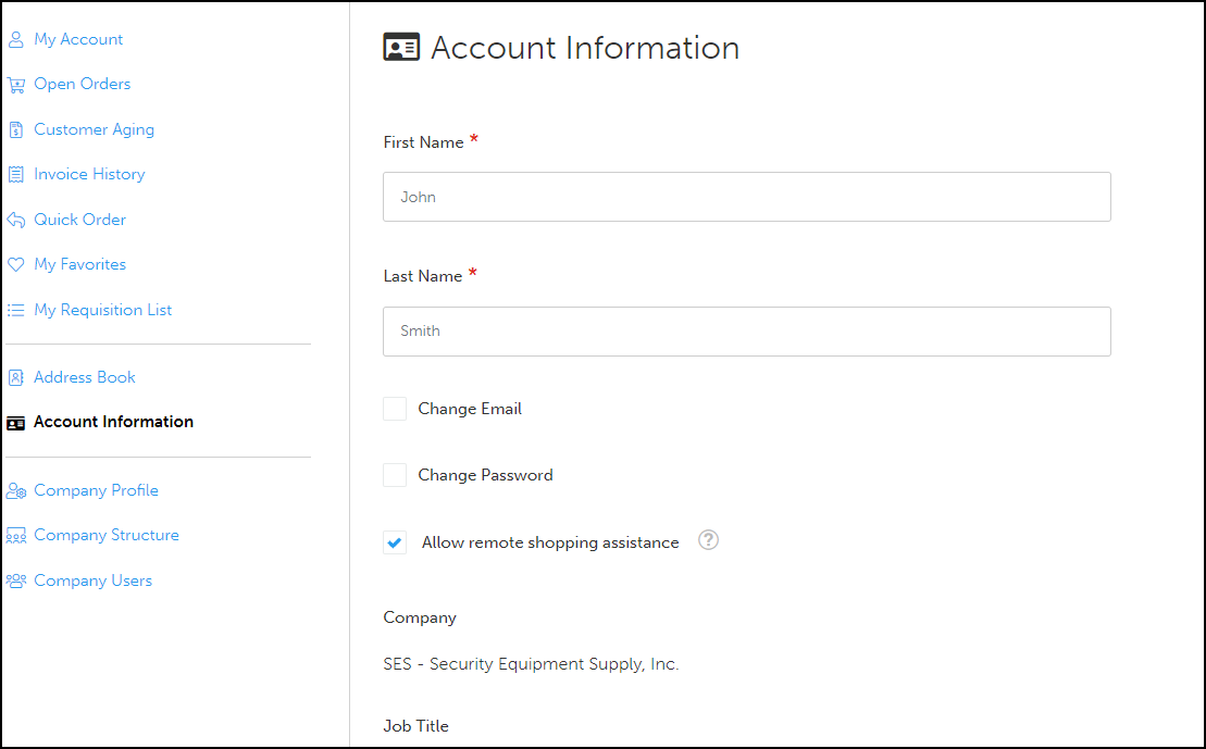 Screenshot of Account Information page.