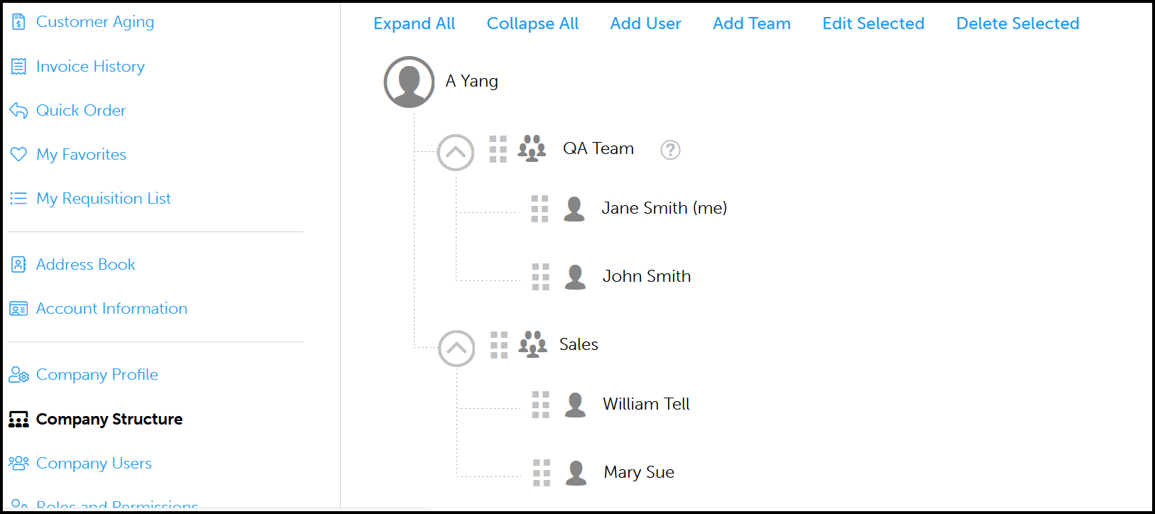 Screenshot of Company Structure page.