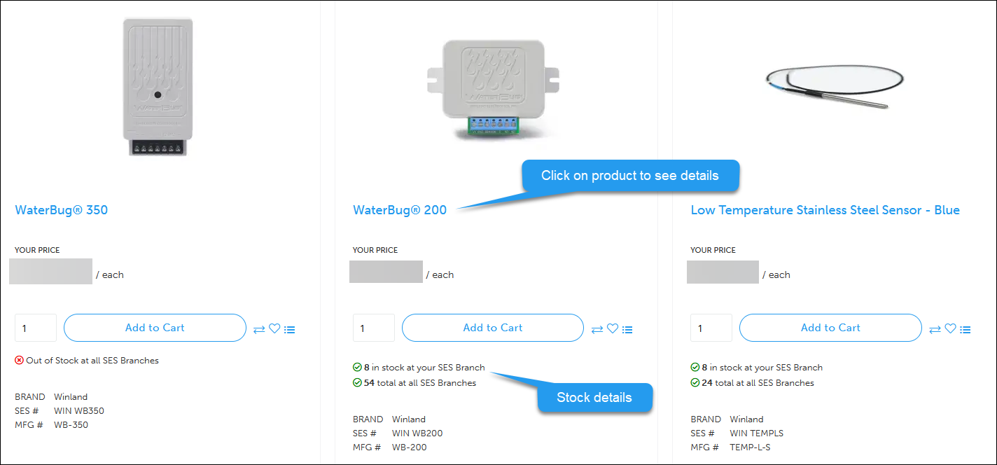 Screenshot of product grid row with product title indicated and stock details indicated.