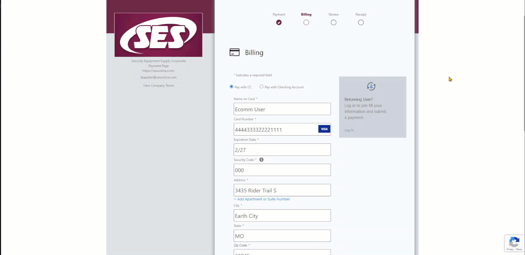 Gif of payment process, with billing info filled out.