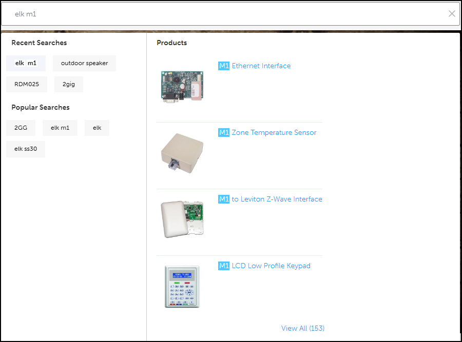 Screenshot of search results for Elk M1 item number or SKU.